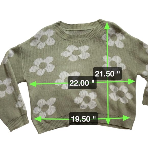 Shein Womens Sweater Medium Green White Floral Y2K Retro - Picture 8 of 8